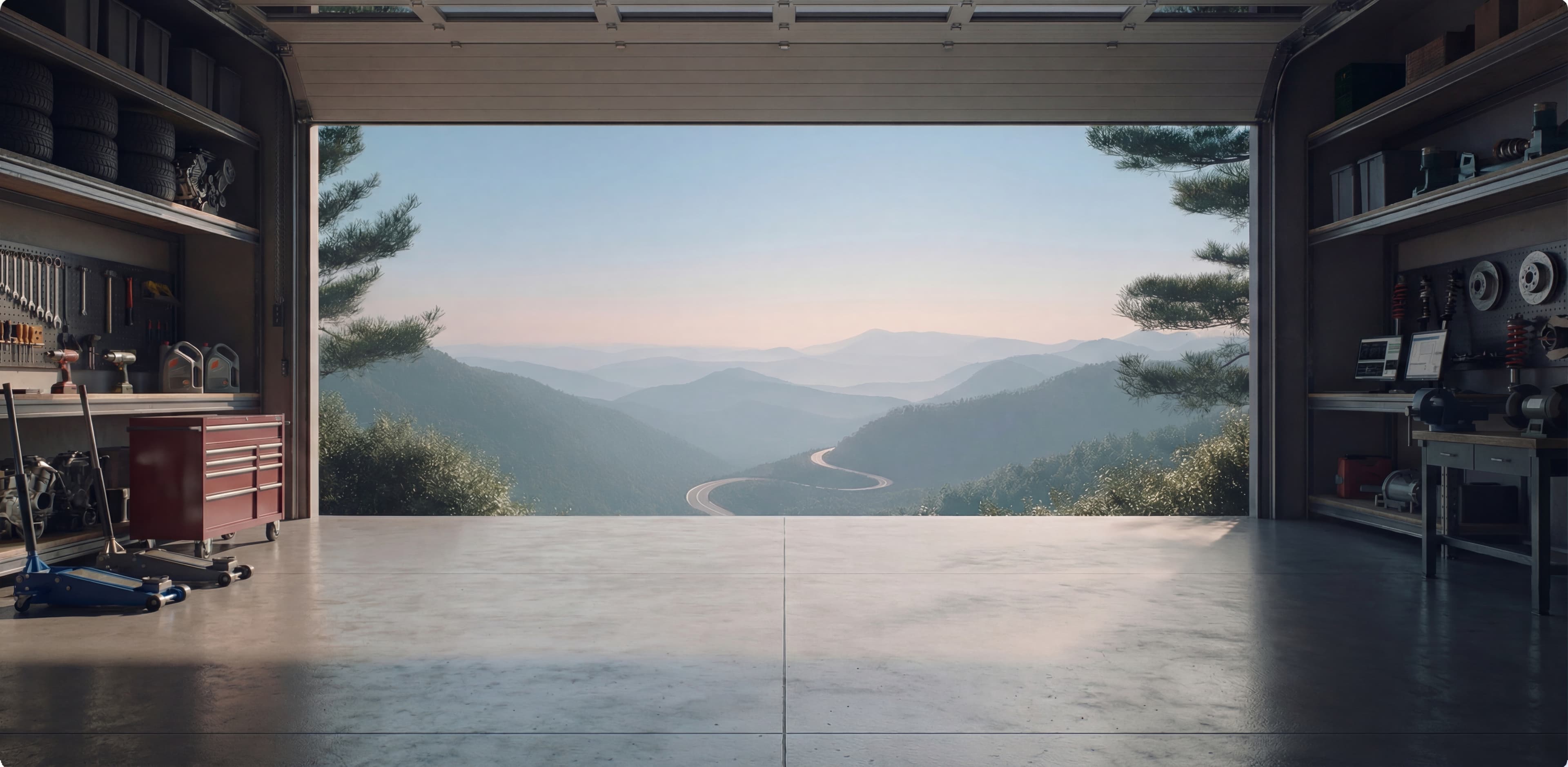 Werkstatt mit Bergblick